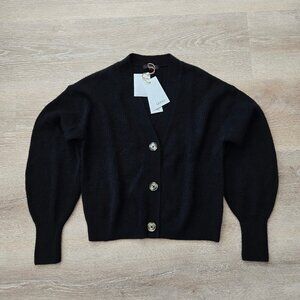 Quince Women’s Baby Alpaca Wool Cropped Black Cardigan Button Top New With Tags